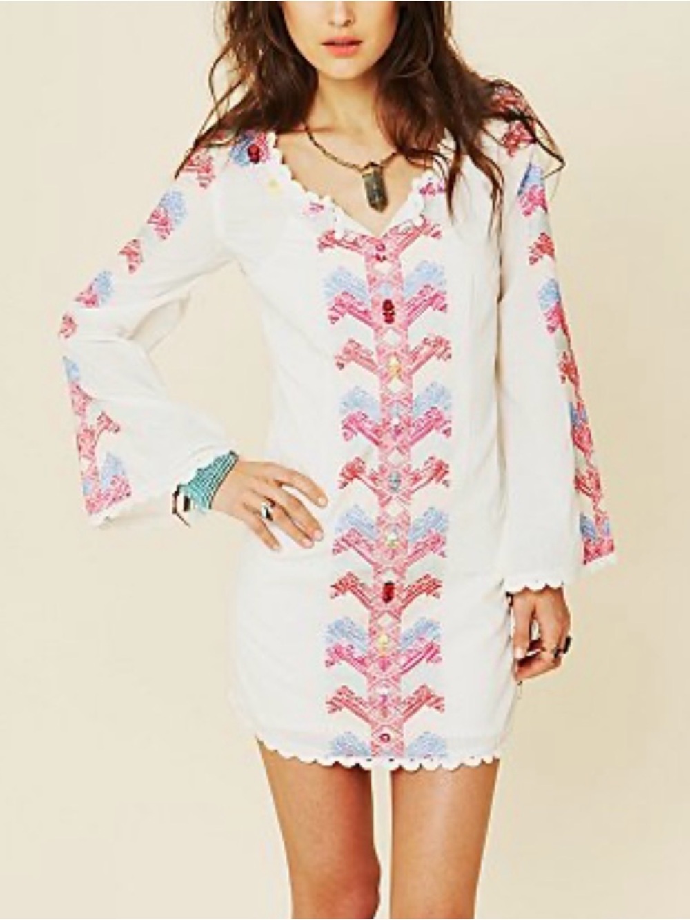 Free People Misty Meadow Embroidered Boho Dress Size 4
